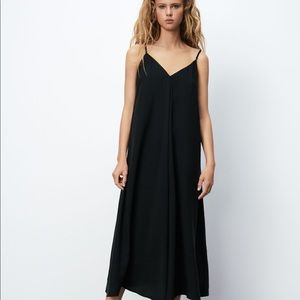 Zara voluminous long maxi dress black v-neck spaghetti strap 6929/201 XS-SM LE
